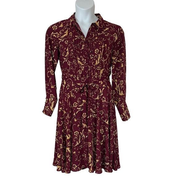 Nanette Lepore Dresses & Skirts - Nanette Lepore Burgundy and Gold Patterned Midi Dress SKU1291